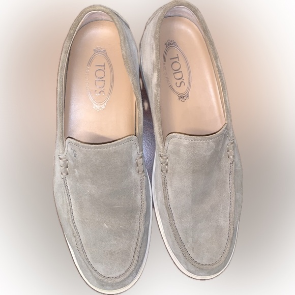 Tod's Gray Suede Calf Leather Slip-On Loafers Driving Shoes Rubber Sole Men’s 8 - Picture 10 of 13